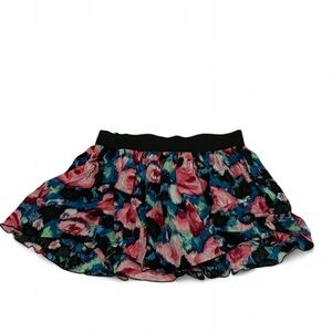 Black and pink floral ruffle skirt